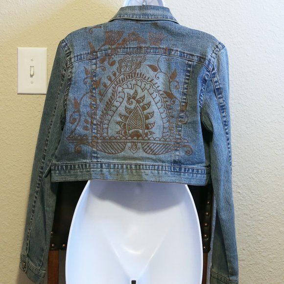 Squeeze Blue Jean Jacket with Brown Design - Picture 1 of 5